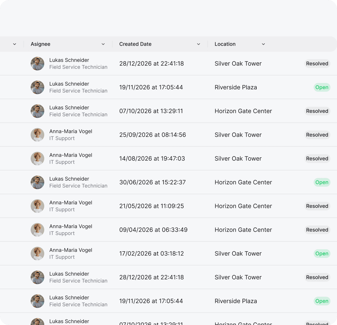 Team management interface